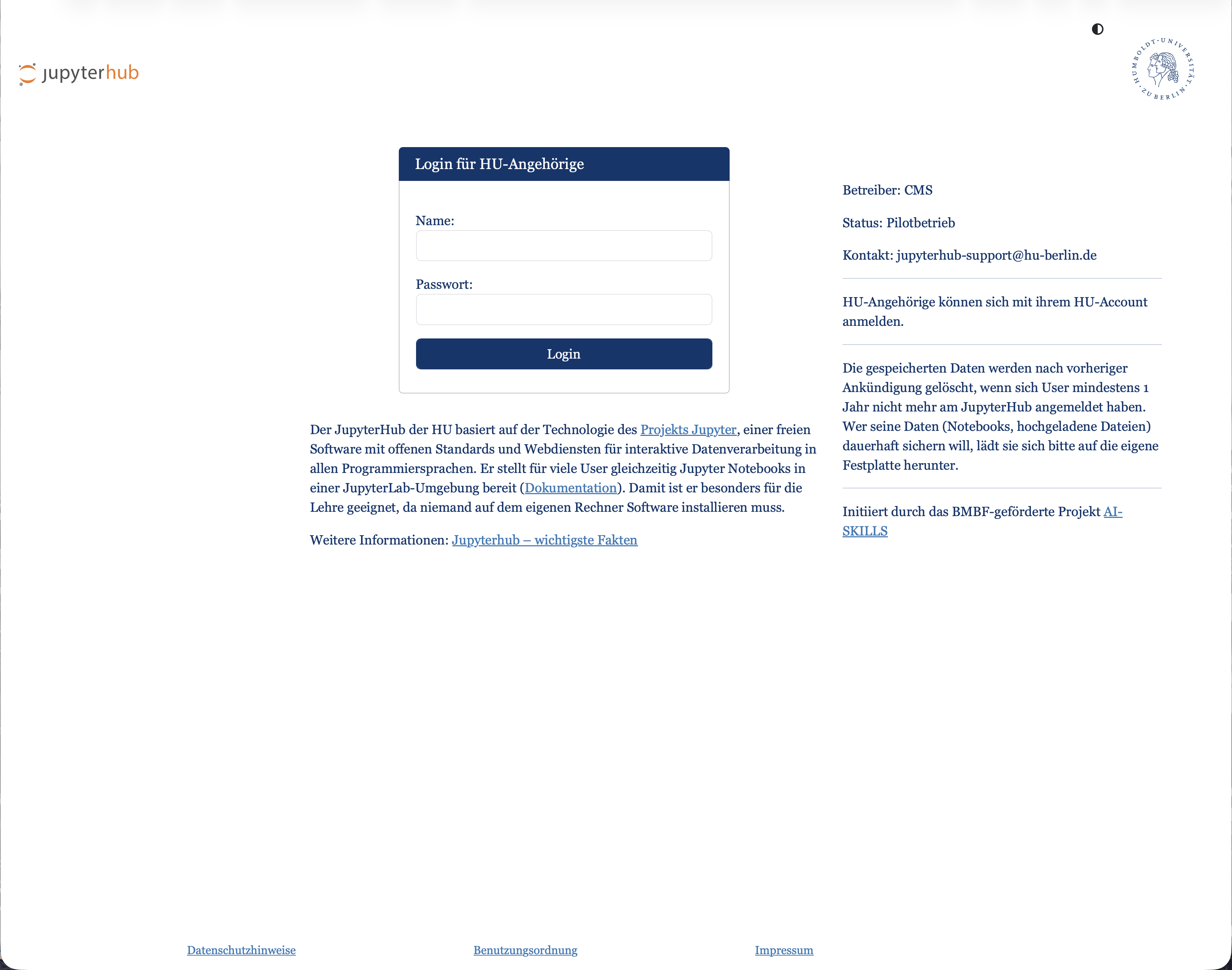 Login zum JupyterHub der HU Berlin